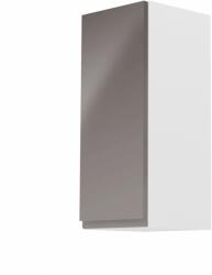 TEMPO KONDELA Felsőszekrény, fehér/szürke extra magasfényű, balos, AURORA G30 - sprintbutor