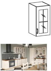 TEMPO KONDELA Felsőszekrény üveggel, fehér/északi sosna, jobbos, ROYAL G30S - sprintbutor