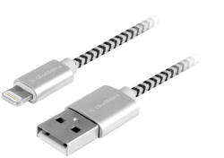 GoGEN Cablu de incarcare si transfer de date , USB la Lightning, 2 metri, impletitura textila, argintiu (GOGLIGHTN200MM24) - pcone