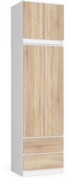 AKORD Furniture Factory Gardróbszekrény 60 cm, 2 Ajtós, 2 Fiókos, Fehér/Dió Sonoma, 234 cm Magas, Ráépítménnyel, Laminált, Matt Felület, Könnyen Összeszerelhető, Modern Design