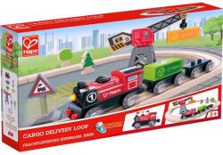 Hape Set trenulet din lemn - Livrare marfa, 19 piese, Hape E3731A (E3731A) Trenulet