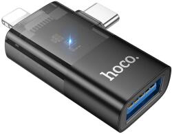 hoco. UA36E adapter - Lightning / Type-C (USB-C) / USB - OTG adapter, fekete