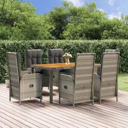 vidaXL 7 részes szürke polyrattan kerti étkezőgarnitúra párnával (3185051)