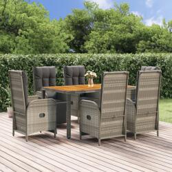 vidaXL 7 részes szürke polyrattan kerti étkezőgarnitúra párnával (3185047)