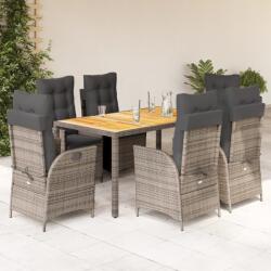 vidaXL 7 részes szürke polyrattan kerti étkezőgarnitúra párnával (3213107)