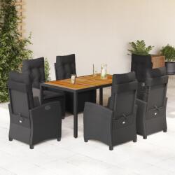 vidaXL 7 részes fekete polyrattan kerti étkezőgarnitúra párnával (3212666)
