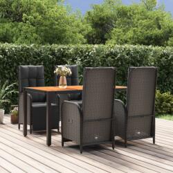 vidaXL 5 részes fekete polyrattan kerti étkezőgarnitúra párnákkal (3185076)