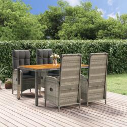 vidaXL 5 részes szürke polyrattan kerti étkezőgarnitúra párnával (3185040)