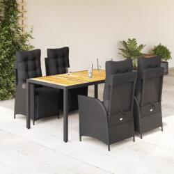 vidaXL 5 részes fekete polyrattan kerti étkezőgarnitúra párnákkal (3213340)