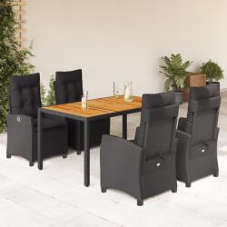 vidaXL 5 részes fekete polyrattan kerti étkezőgarnitúra párnákkal (3212665)