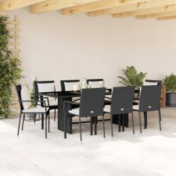 vidaXL 9 részes fekete polyrattan kerti étkezőgarnitúra párnákkal (3213491)