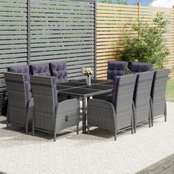 vidaXL 11 részes szürke polyrattan kerti étkezőgarnitúra (3058554)
