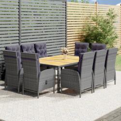 vidaXL 11 részes szürke polyrattan kerti étkezőgarnitúra (3058555)