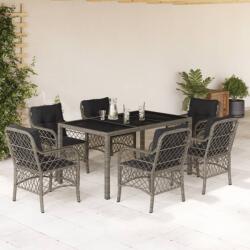 vidaXL 7 részes szürke polyrattan kerti étkezőgarnitúra párnával (3212033)