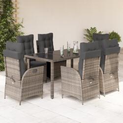 vidaXL 7 részes szürke polyrattan kerti étkezőgarnitúra párnával (3213081)
