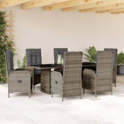 vidaXL 7 részes szürke polyrattan kerti étkezőgarnitúra párnával (3213527)