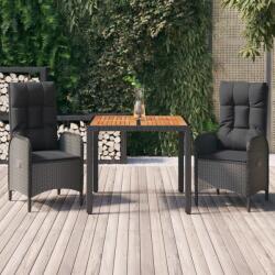 vidaXL 3 részes fekete polyrattan kerti étkezőgarnitúra párnákkal (3185068)