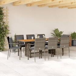 vidaXL 9 részes szürke polyrattan kerti étkezőgarnitúra párnával (3213501)