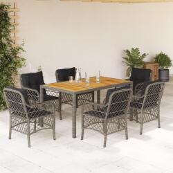 vidaXL 7 részes szürke polyrattan kerti étkezőgarnitúra párnával (3212051)
