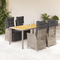 vidaXL 5 részes szürke polyrattan kerti étkezőgarnitúra párnával (3213346)