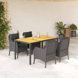 vidaXL 5 részes fekete polyrattan kerti étkezőgarnitúra párnákkal (3211868)