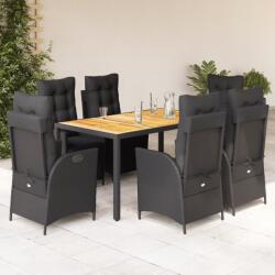 vidaXL 7 részes fekete polyrattan kerti étkezőgarnitúra párnával (3213341)
