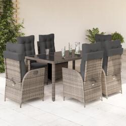 vidaXL 7 részes szürke polyrattan kerti étkezőgarnitúra párnával (3213080)