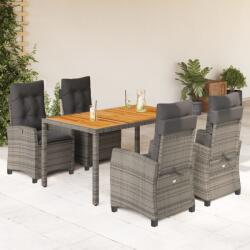 vidaXL 5 részes szürke polyrattan kerti étkezőgarnitúra párnával (3212674)