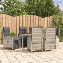 vidaXL 7 részes szürke polyrattan kerti étkezőgarnitúra párnával (3185032)