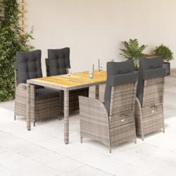 vidaXL 5 részes szürke polyrattan kerti étkezőgarnitúra párnával (3213106)
