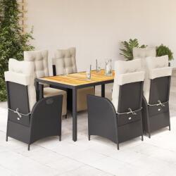 vidaXL 7 részes fekete polyrattan kerti étkezőgarnitúra párnával (3213335)