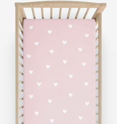 Goldea gyermek körgumis pamut lepedő kiságyba - szívecskék, púderrózsaszín alapon 60 x 120 cm