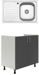 haaus Set Masca Chiuveta Karo, Antracit/Alb, 80 x 50 x 80 cm, Chiuveta Inox, Cuva dreapta (922368)