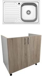 haaus Set Masca Chiuveta Karo, Stejar Sonoma Inchis/Alb, 80 x 50 x 80 cm, Chiuveta Inox, Cuva dreapta (922429)