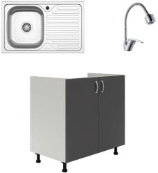 haaus Set Masca Chiuveta Karo, Antracit/Alb, 80 x 50 x 80 cm, Chiuveta Inox, Cuva stanga, Baterie Flexibila (922450)