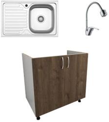 haaus Set Masca Chiuveta Karo, Stejar Bronz/Alb, 80 x 50 x 80 cm, Chiuveta Inox, Cuva dreapta, Baterie Flexibila (922504)