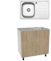 haaus Set Masca Chiuveta Karo, Lemn Natural/Alb, 80 x 50 x 80 cm, Chiuveta Inox, Cuva stanga (922375)