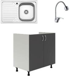 haaus Set Masca Chiuveta Karo, Antracit/Alb, 80 x 50 x 80 cm, Chiuveta Inox, Cuva dreapta, Baterie Flexibila (922467)