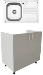 haaus Set Masca Chiuveta Karo, Gri Lucios/Alb, MDF, 80 x 50 x 80 cm, Chiuveta Inox, Cuva stanga (925543)