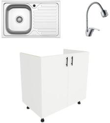 haaus Set Masca Chiuveta Karo, Alb, 80 x 50 x 80 cm, Chiuveta Inox, Cuva stanga, Baterie Flexibila (922436)
