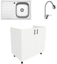 haaus Set Masca Chiuveta Karo, Alb, 80 x 50 x 80 cm, Chiuveta Inox, Cuva dreapta, Baterie Flexibila (922443)