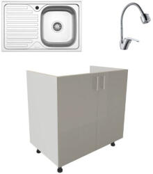 haaus Set Masca Chiuveta Karo, Gri Lucios/Alb, MDF, 80 x 50 x 80 cm, Chiuveta Inox, Cuva stanga, Baterie Flexibila (925567)