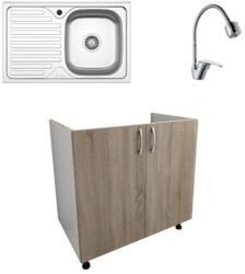 haaus Set Masca Chiuveta Karo, Stejar Sonoma Inchis/Alb, 80 x 50 x 80 cm, Chiuveta Inox, Cuva dreapta, Baterie Flexibila (922528)