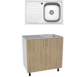 haaus Set Masca Chiuveta Karo, Lemn Natural/Alb, 80 x 50 x 80 cm, Chiuveta Inox, Cuva dreapta (922382)