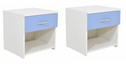 haaus Set 2 Noptiere Leco, 1 Sertar, Alb/Bleu, 40 x 35 x 40 cm (923914)