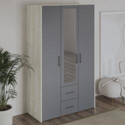 haaus Dulap Malmo, 2 Sertare, 3 Usi, cu oglinda, Stejar Alb/Antracit, 120 x 52 x 200 cm (922955)