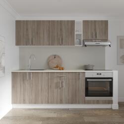 haaus Set Bucatarie Karo V14, Stejar Sonoma Inchis/Alb, Blat Thermo 28 mm, L 220 cm