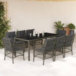 vidaXL 9 részes szürke polyrattan kerti étkezőgarnitúra párnával (3212035)