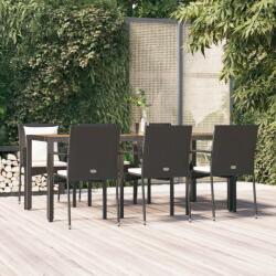 vidaXL 7 részes fekete polyrattan kerti étkezőgarnitúra párnával (3157967)