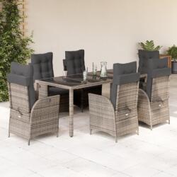 vidaXL 7 részes szürke polyrattan kerti étkezőgarnitúra párnával (3213082)